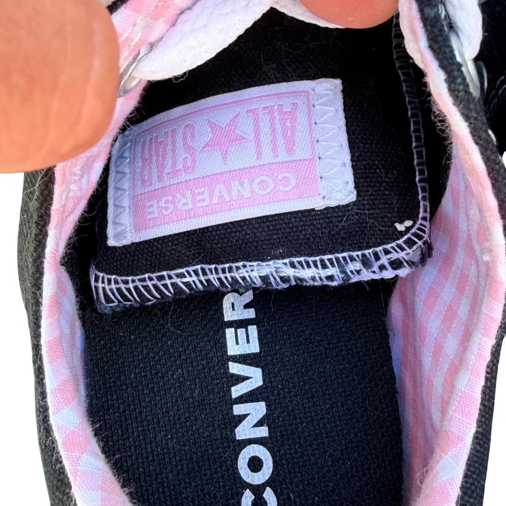 Converse Chuck Taylor All Star Low Black‎ Pink Gingham Lining Sneakers 3Y